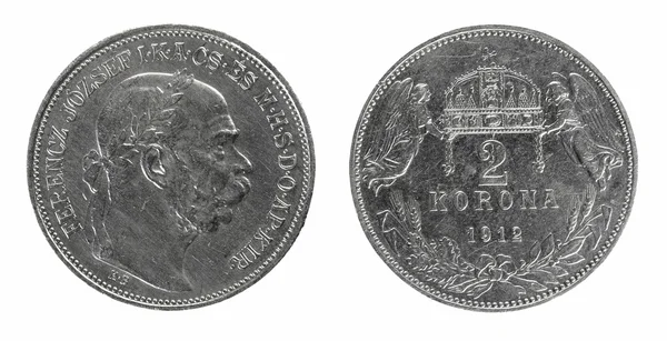 Moedas de prata antigas Áustria-Hungria 2 korona 1912 — Fotografia de Stock