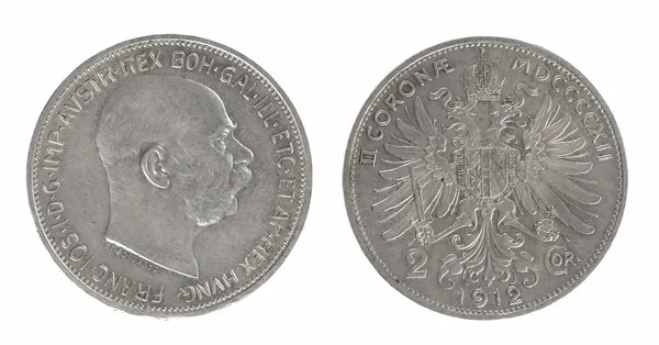 Monedas de plata antiguas Austria-Hungría 2 coronas 1912 — Foto de Stock