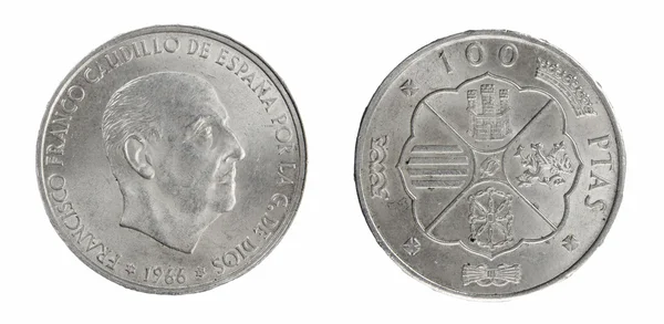 Španělsko mince 100 peset — Stock fotografie