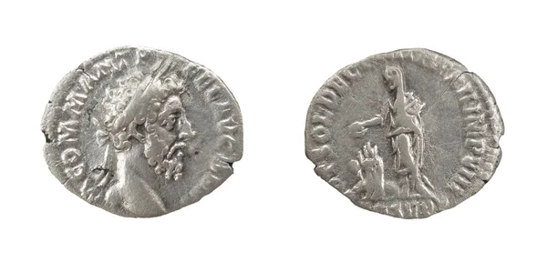 Oude zilveren munt Romeinse denarius — стокове фото