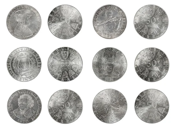 Sada stříbrných mincí Rakousko 50 Šilink — Stock fotografie
