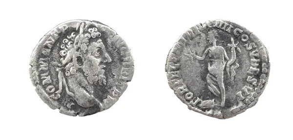 Oude zilveren munt Romeinse denarius — стокове фото