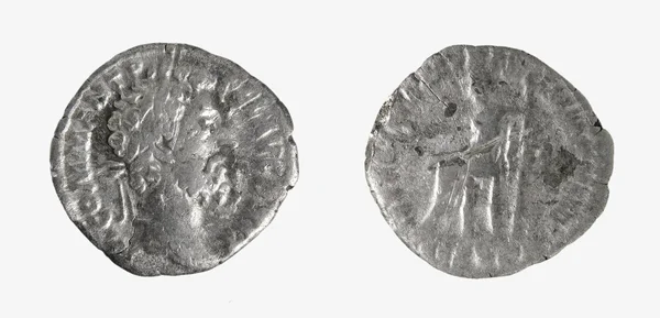 Oude zilveren munt Romeinse denarius — стокове фото