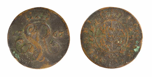 오래 된 폴란드 1 동전 구리 그로츠 1767 — 스톡 사진