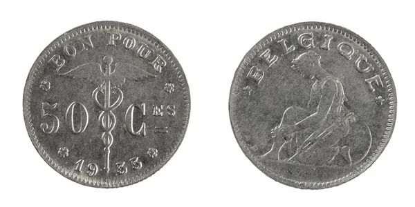 Old coins Belgium 1 franc — Stock Photo, Image