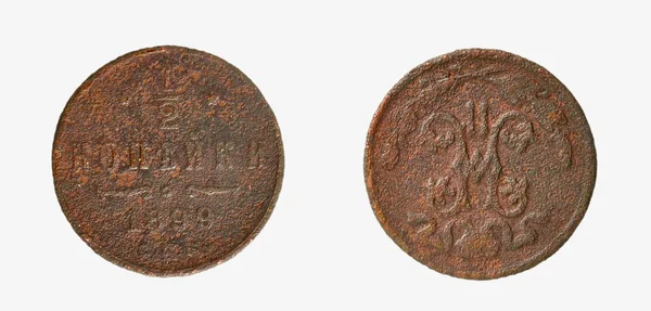 Старая медная монета Российской империи — стоковое фото