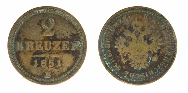 古いオーストリア 2 クロイツァー 1851年のコイン — ストック写真