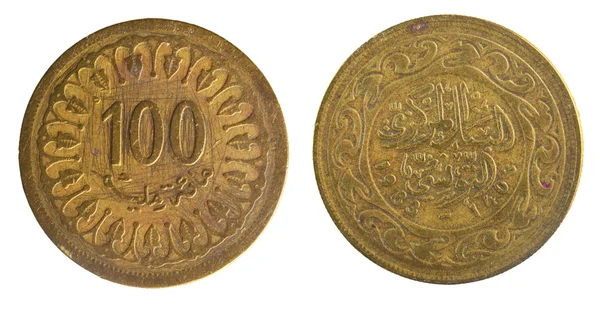 Túnez monedas 100 milleme — Foto de Stock