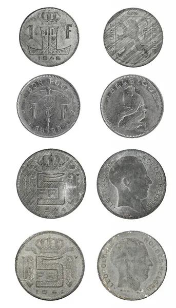 Definir moedas antigas Bélgica 1-5 francos — Fotografia de Stock