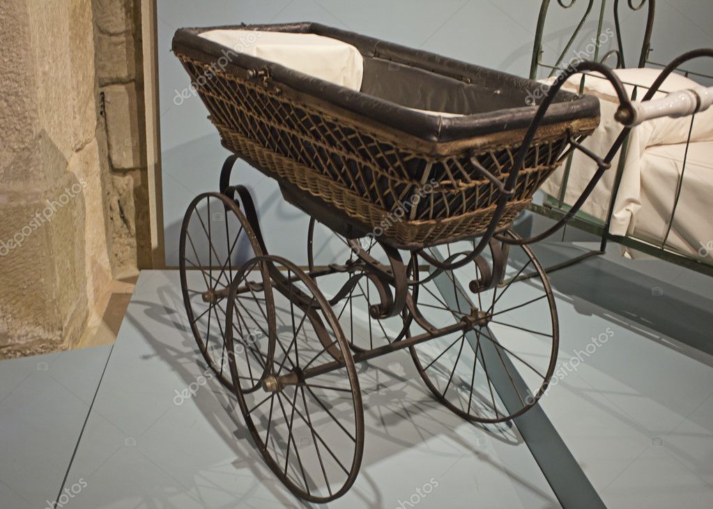 antique wooden baby carriage