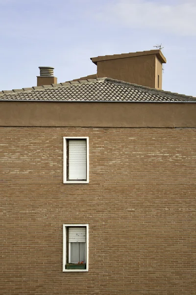 Fachada con ventanas y chimenea — Foto de Stock