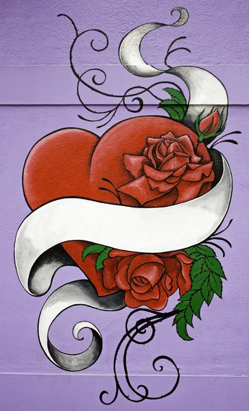 Graffiti srdce s růžemi — Stock fotografie