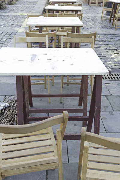 Tables in urban street — Stock Photo, Image