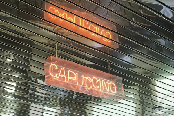 Illuminated sign cappuccino — Stock Photo, Image