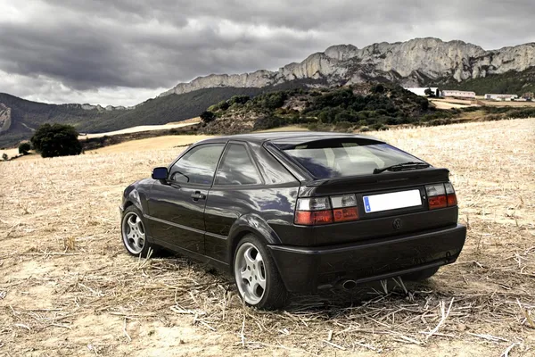 Black car deportive in mountain — Stock Photo, Image