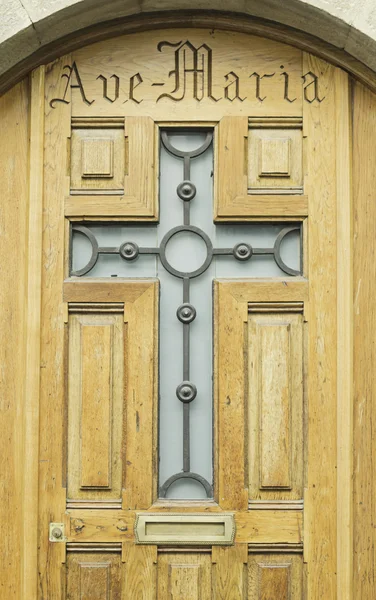 Door with glass cross — Stock Photo, Image