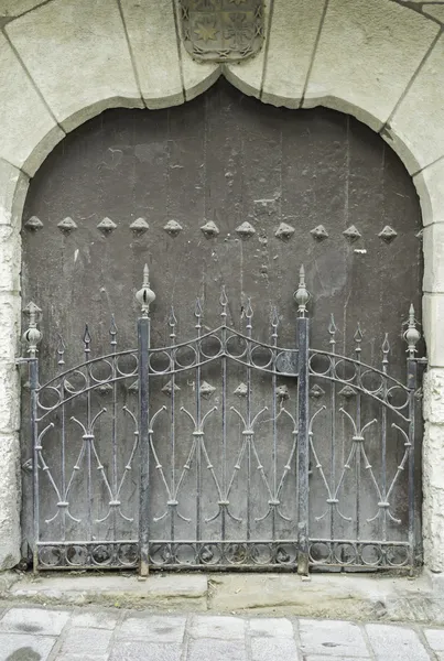 Door with black railings — Stockfoto