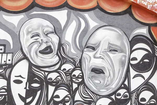 Masks theater wall — Stock Photo, Image