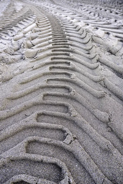 Знаки Шин Песке Пляже Маркировка Автомобиля — стоковое фото
