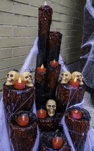 Skulls Candles Cobwebs Gothic Celebration Demon — Stock Photo, Image