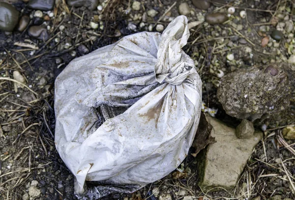 Plastic Garbage Bag Ground Climate Change Pollution — Stock Photo, Image
