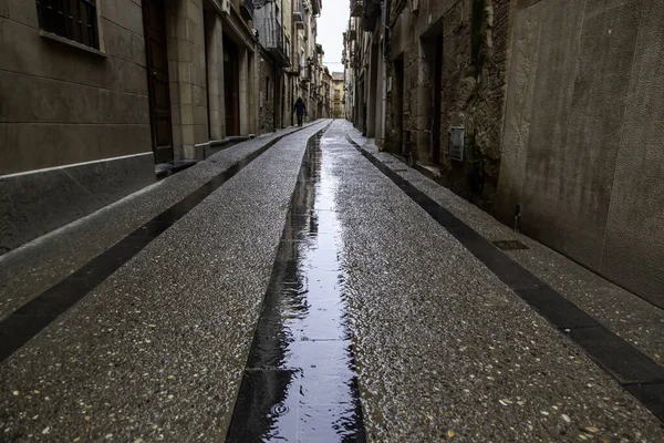 Detalhe Beco Velho Uma Cidade Medieval Chuva — Fotografia de Stock