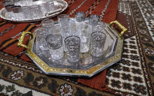 Αραβικές Φλιτζάνια Τσαγιού Στο Τσάι Φιλοξενία Και Εμπόριο — Φωτογραφία Αρχείου