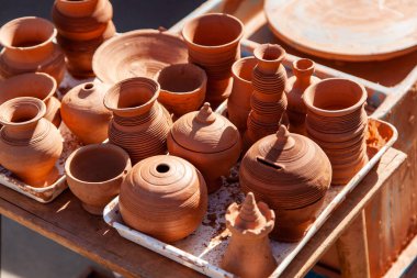 Ceramic jugs and handmade clay pot, handmade, decoration