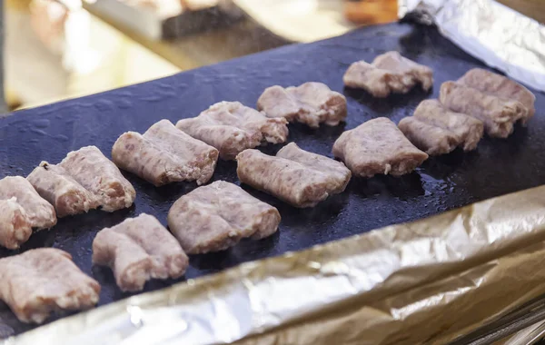 Frying Sausage Pan Fast Food Restaurant — Photo