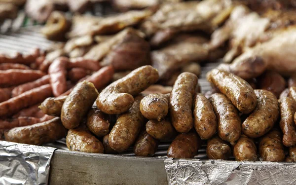 Detail Sausage Meat Roasted Charcoal Grill Unhealthy Food — Stock Photo, Image
