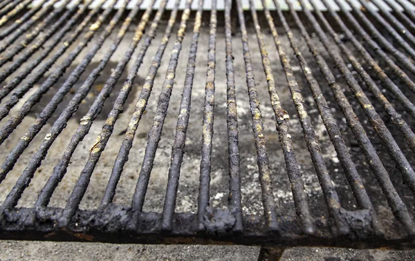 Detail Vom Grill Schmutziges Und Rostiges Fleisch Braten — Stockfoto