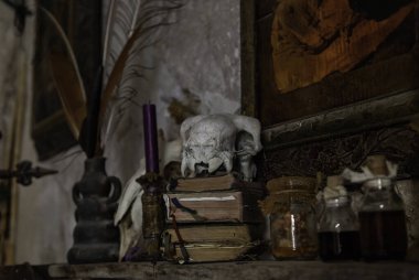 Ölü hayvan kemikleri, büyücülük ve batıl inançların ayrıntıları.