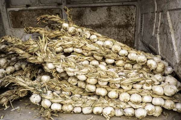 Detail Dried Garlic Strips Market Cooking Ingredient — Stockfoto