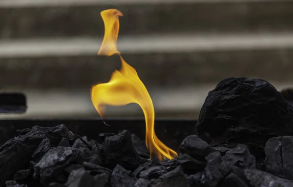 Detalhe Queima Carvão Com Fogo Calor Chama — Fotografia de Stock