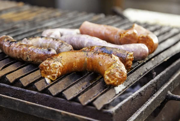 Detail Sausage Meat Unhealthy Greasy Food Pork — Fotografia de Stock