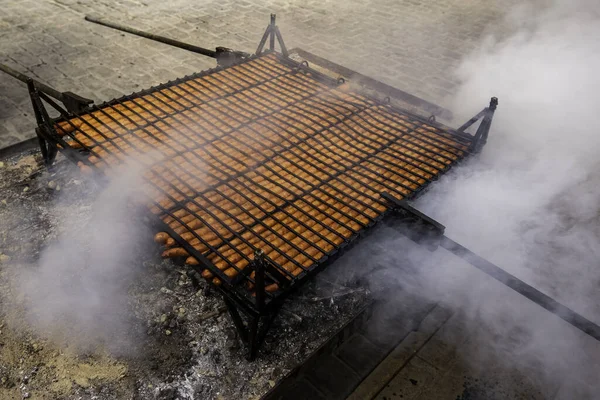 Detalhe Carne Porco Recheada Cozida Grelha Celebração — Fotografia de Stock