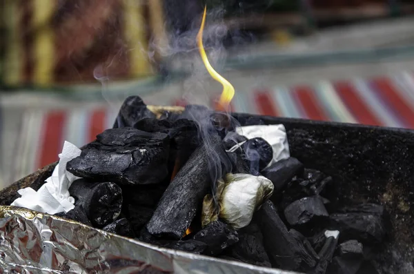 Detail Burning Charcoal Barbecue Cooking — Stock Photo, Image