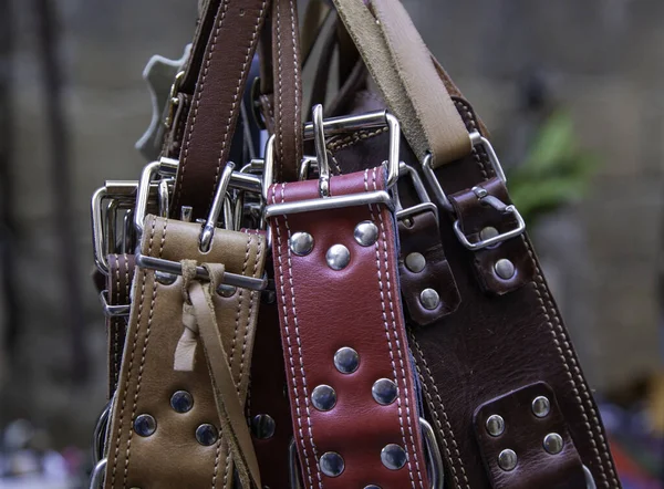 Detail Colored Leather Belts Crafts Tradition — Stock Photo, Image