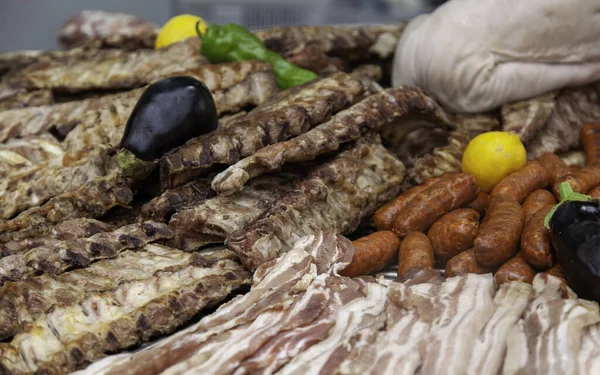 Detalle Carne Asada Una Parrilla Carbón Fiesta Celebración — Foto de Stock