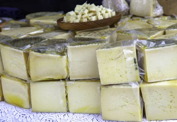 Detail of artisanal dairy product in an old market in Europe