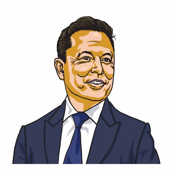 Elon Musk Berühmter Gründer Ceo Und Unternehmer Vector Cartoon Portrait — Stockvektor