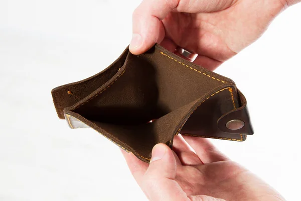 Hands holding an empty wallet. Bankruptcy - Business Person holding an empty wallet