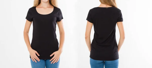 Vistas Frontales Traseras Joven Mujer Caucásica Con Elegante Camiseta Sobre —  Fotos de Stock