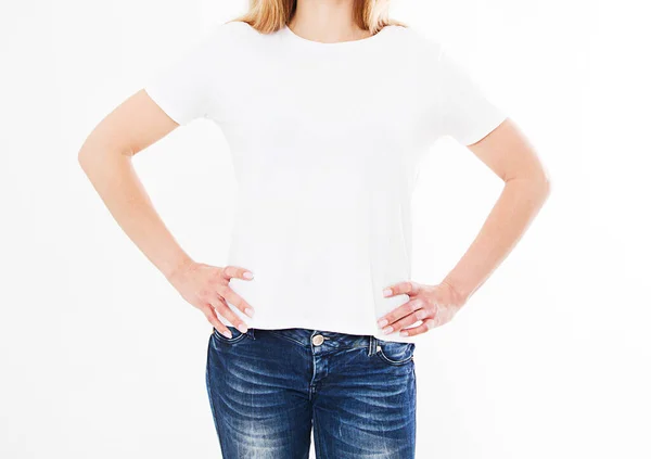 Visões Traseiras Menina Mulher Shirt Fundo Branco Preparem Para Design — Fotografia de Stock