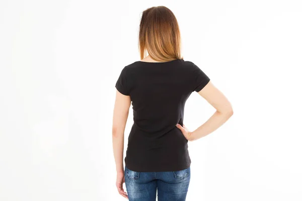 Vista Posteriore Della Ragazza Camicia Nera Finto Isolamento Bianco — Foto Stock