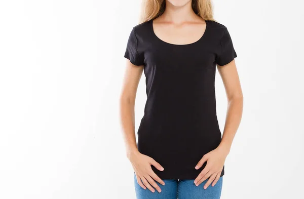 Vorder Und Rückansicht Einer Jungen Kaukasischen Frau Schwarzem Stylischem Shirt — Stockfoto