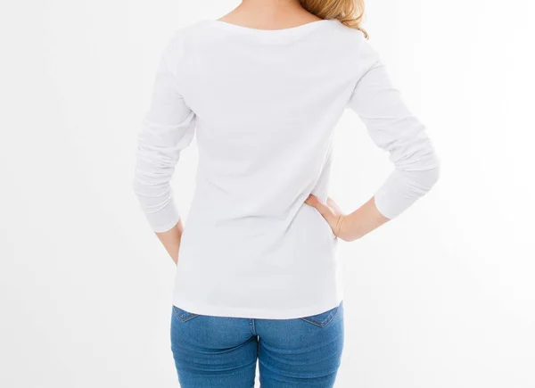 Πίσω Όψη Γυναίκα Λευκό Shirt Mock Απομονωμένη Shirt Θηλυκό Λευκό — Φωτογραφία Αρχείου
