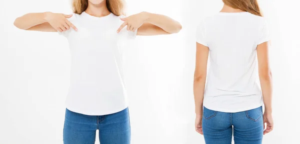 Beyaz Tişörtlü Kolaj Kadını Ayarla Tişörtün Üzerine Işaret Tasarım Için — Stok fotoğraf