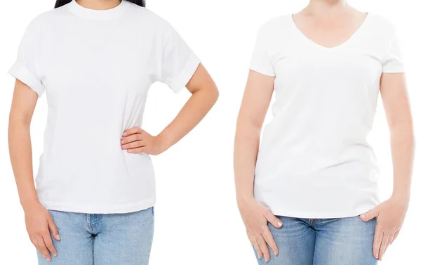 Mujer Camiseta Blanca Maqueta Conjunto Camiseta Vacía Blanco Chica Espacio — Foto de Stock