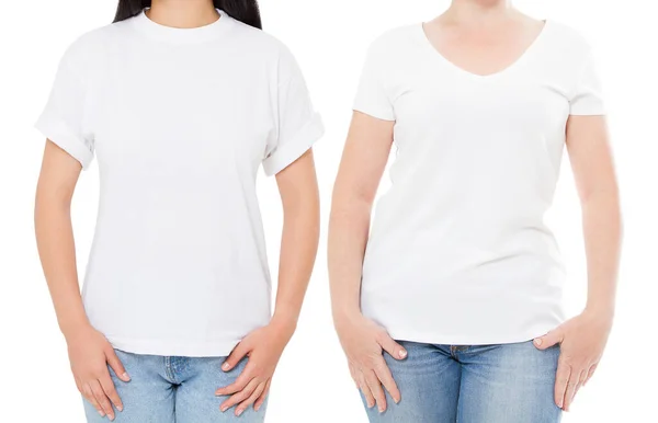 Donna Bianco Shirt Mockup Set Vuoto Shirt Ragazza Bianco Shirt — Foto Stock